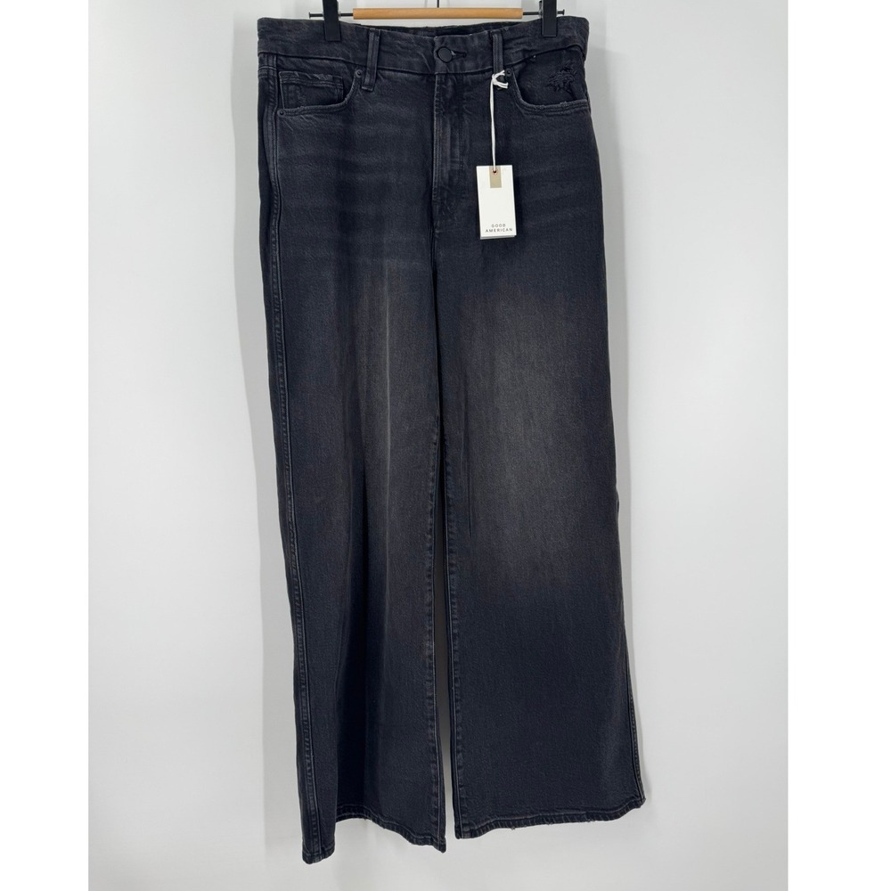 Good American Good Skate Crop High Rise Loose Leg Jeans Washed‎ Black Size 6/28